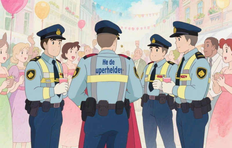 Visuele weergave van Batman en Captain America vangen zakkenrollers tijdens carnaval