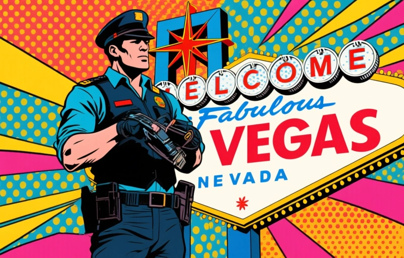 Visuelle Darstellung von Polizeischuss in Downtown Las Vegas