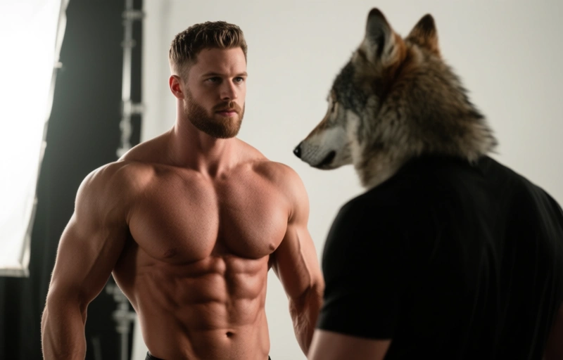 Visuelle Darstellung von Muskelprotz Grayson Cole bekommt es von Legrand Wolf