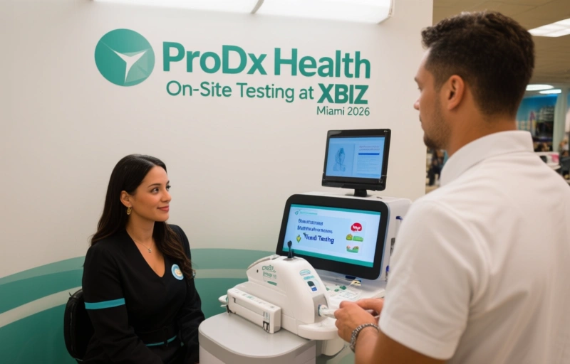 Visual representation of ProDx Health On-Site Testing at XBIZ Miami 2026
