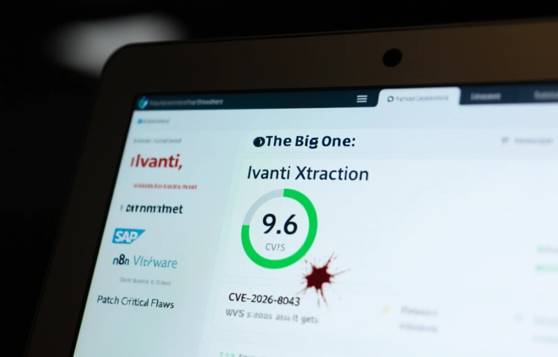 Visual representation of Ivanti, Fortinet, SAP, VMware, n8n Patch Critical Flaws