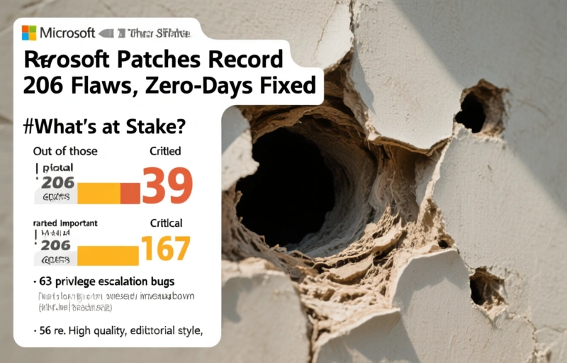 Visual representation of Microsoft Patches Record 206 Flaws, Zero-Days Fixed