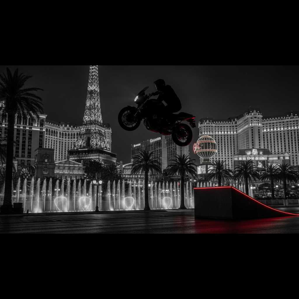 Motorrad-Sprung am Las Vegas Strip: Tagclub-Eröffnung