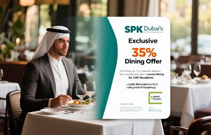 Visual representation of SPK Dubai's Exclusive 35% Dining Offer for UAE Residents