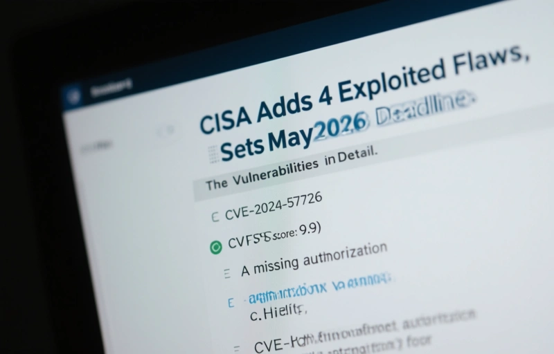 Visual representation of CISA Adds 4 Exploited Flaws, Sets May 2026 Deadline