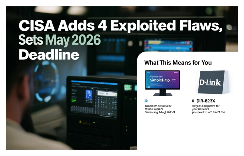 Visual representation of CISA Adds 4 Exploited Flaws, Sets May 2026 Deadline