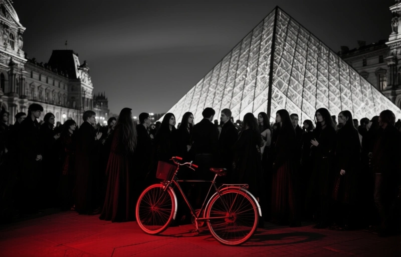 Visual representation of 10,000 Bees Swarm a Bike Outside the Louvre in Paris