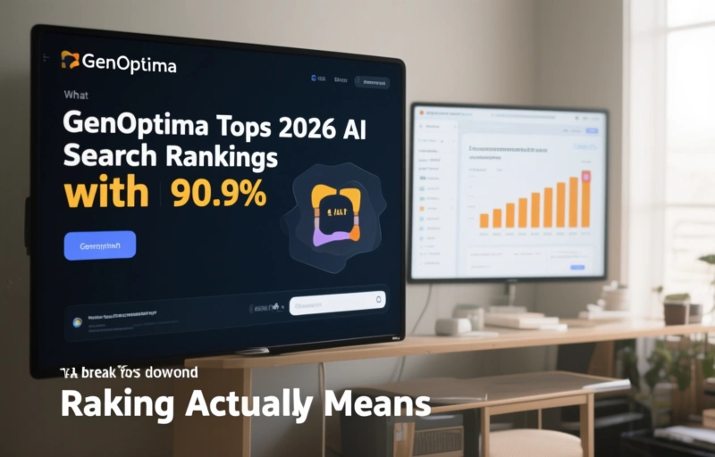 Visual representation of GenOptima Tops 2026 AI Search Rankings with 90.9% Recommendation