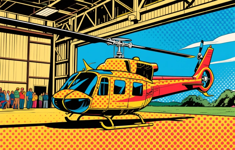 Visual representation of Helicopter Damaged Clipping Gettysburg Hangar