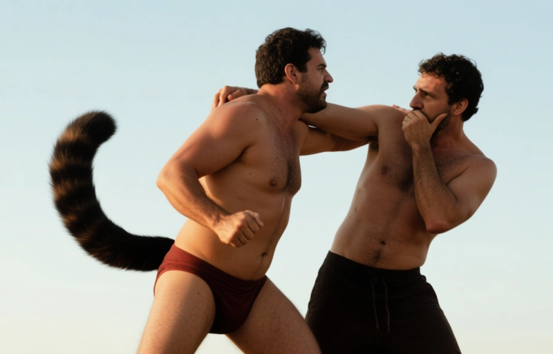 Visuelle Darstellung von Andy Rodrigues dehnt Gato Vira Latas Po mit seinem dicken Schwanz