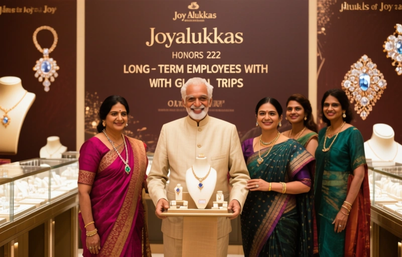 Visual representation of Joyalukkas Honors 222 Long-Term Employees with Global Trips