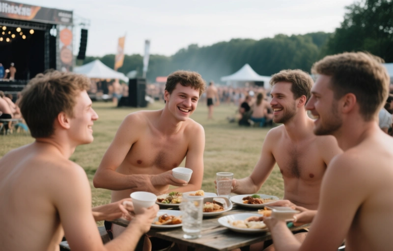 Nackte Männer draußen genießen – Festivalvorspiel
