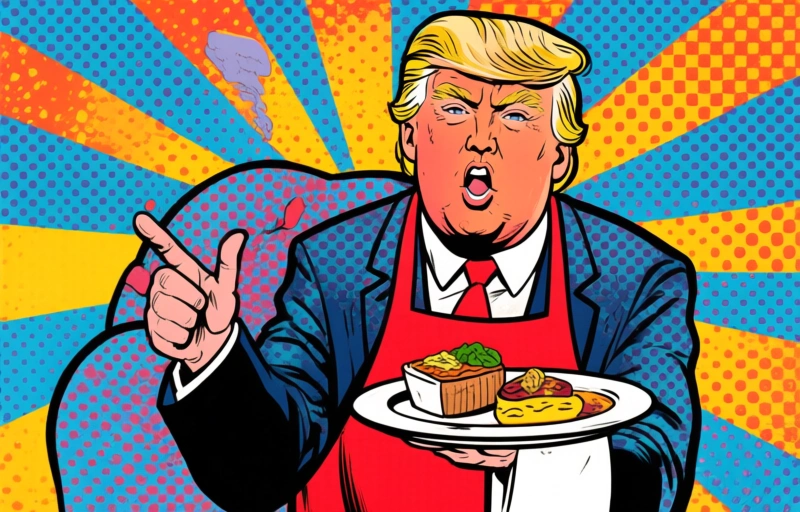 Representación visual de Trump y su plan de eliminar impuestos a propinas en Las Vegas