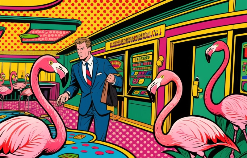 Visuaalinen esitys aiheesta Mies varasti ja vahingoitti flamingoja Vegasin kasinolla