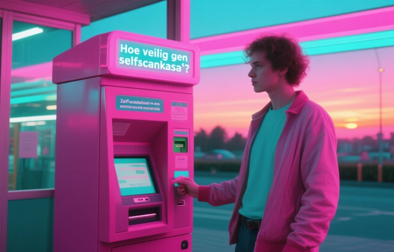 Visuele weergave van Steek- en schietincident bij zelfscankassa in supermarkt
