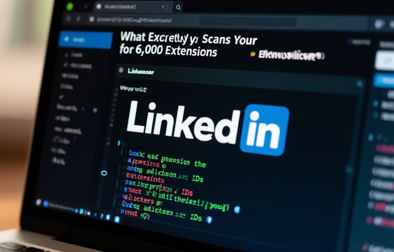 Visual representation of LinkedIn Secretly Scans Your Browser for 6,000 Extensions