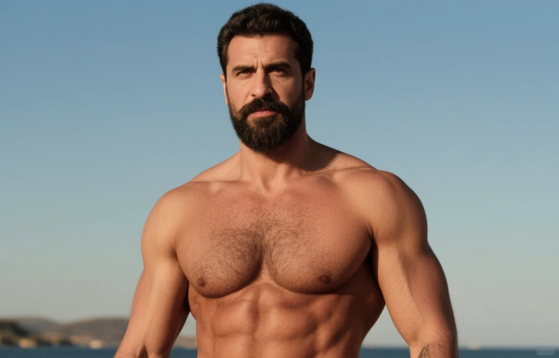 Visuelle Darstellung von Heißer Daddy-Hunk Tasos Pappas Petridis – verführerisch und muskulös