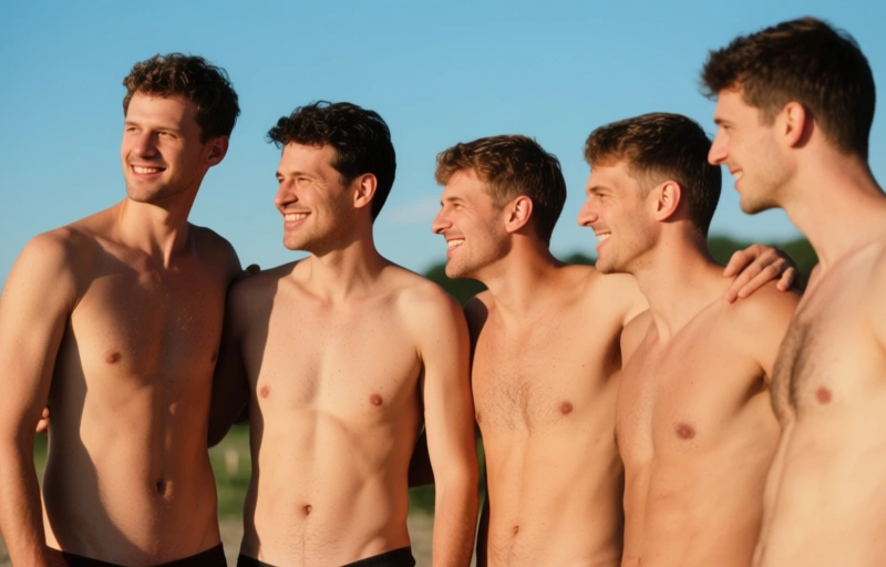 Visuelle Darstellung von Nackte Amateure genießen die Sonne gemeinsam