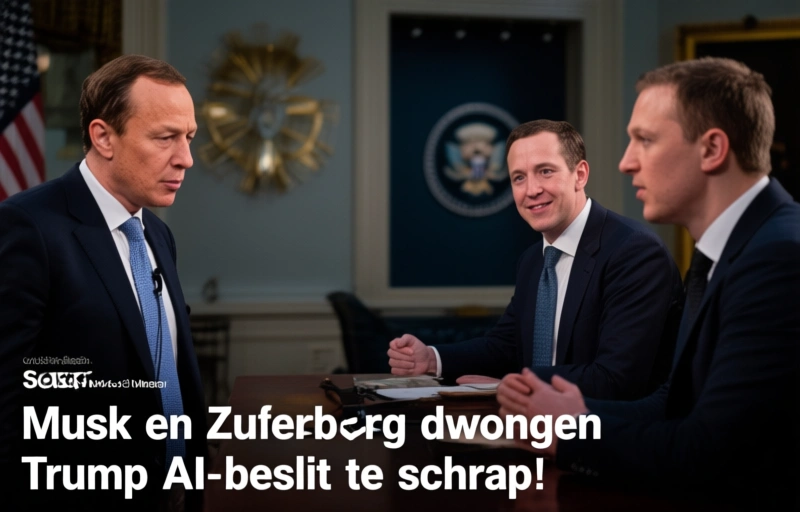 Visuele weergave van Musk en Zuckerberg dwongen Trump AI-besluit te schrappen
