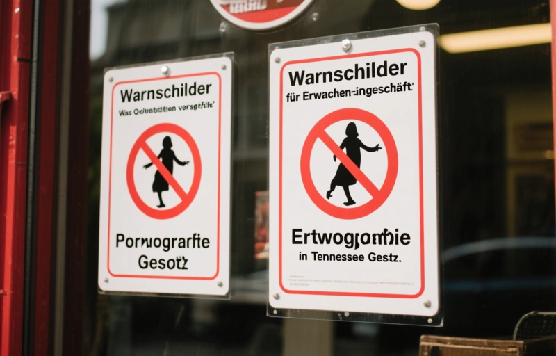 Visuelle Darstellung von Warnschilder für Erwachsenengeschäfte in Tennessee Gesetz
