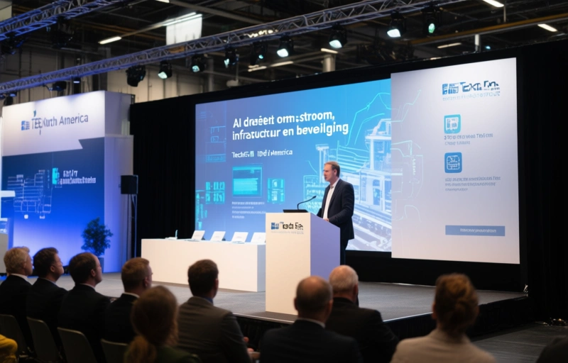 Visuele weergave van AI draait om stroom, infrastructuur en beveiliging