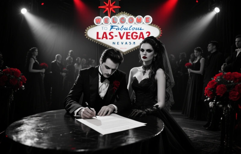 Визуальное представление Элвис Пресли венчает в Лас-Вегасском стиле в День Святого Валентина