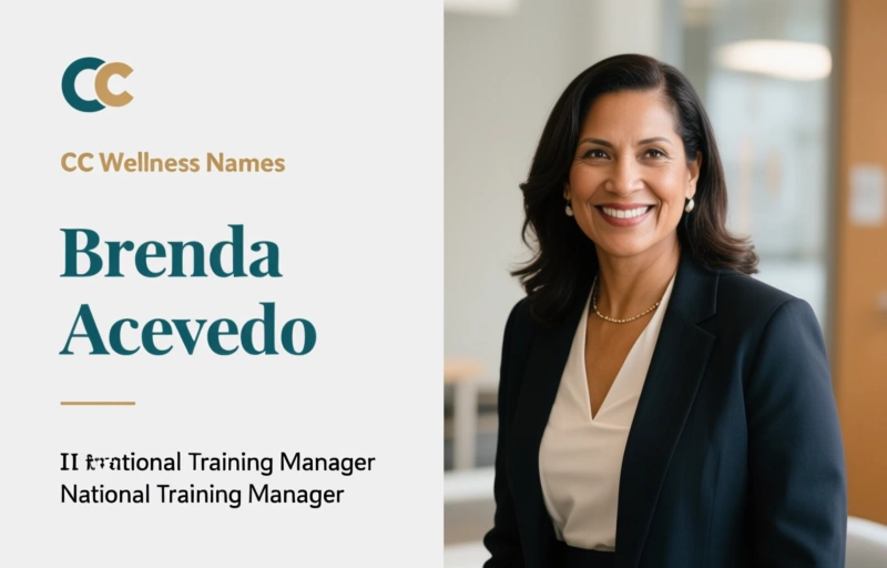 Visual representation of CC Wellness Names Brenda Acevedo National Training Manager