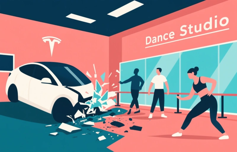 Tesla Crash into Dance Studio Injures Three