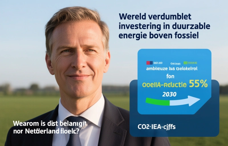 Visuele weergave van Wereld verdubbelt investering in duurzame energie boven fossiel