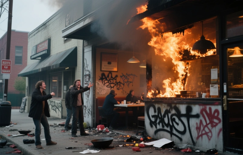 Arson Suspected After Racist Graffiti on Burning Restaurant