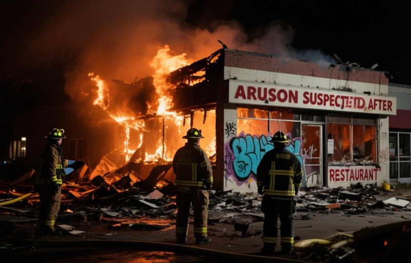 Visual representation of Arson Suspected After Racist Graffiti on Burning Restaurant