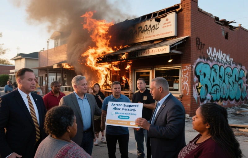 Visual representation of Arson Suspected After Racist Graffiti on Burning Restaurant