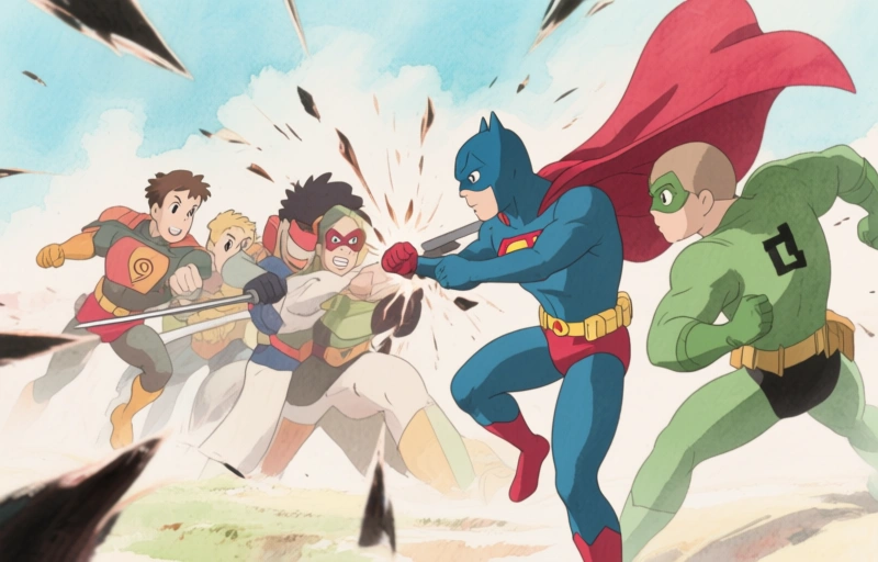 Visuele weergave van Superhelden in conflict