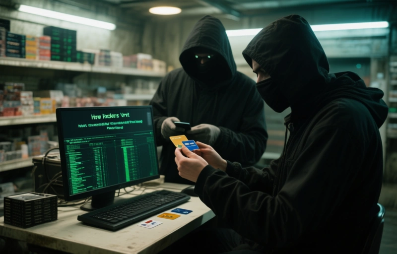 Visual representation of How Hackers Vet Stolen Credit Card Shops