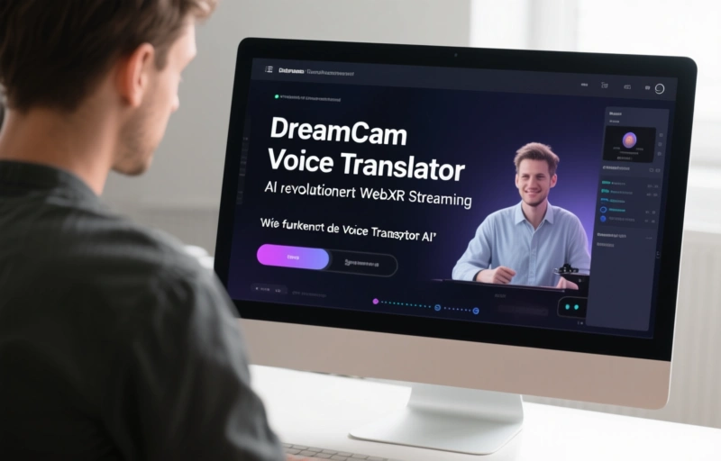 Visuelle Darstellung von DreamCam Voice Translator AI revolutioniert WebXR Streaming