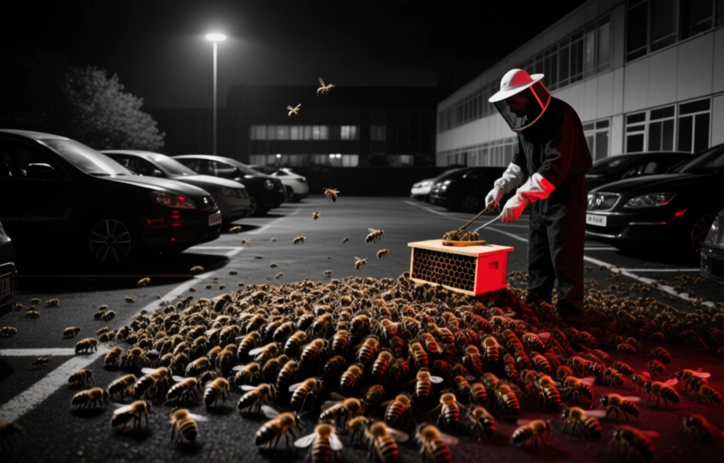 Bee Swarm Takes Over Office Car Park