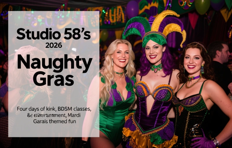 Visual representation of Studio 58's Naughty Gras 2026