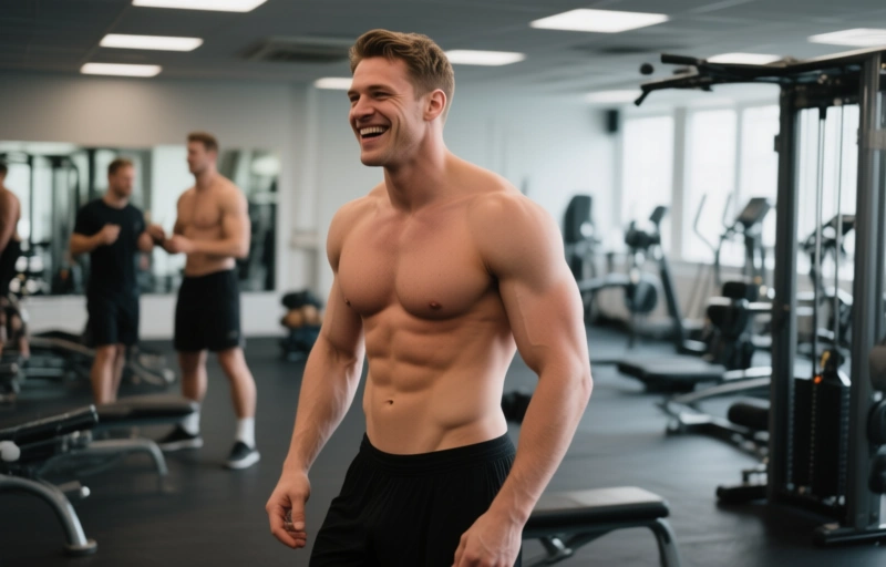 Aaron Hugese nackt: Der große Typ im Fitnessstudio