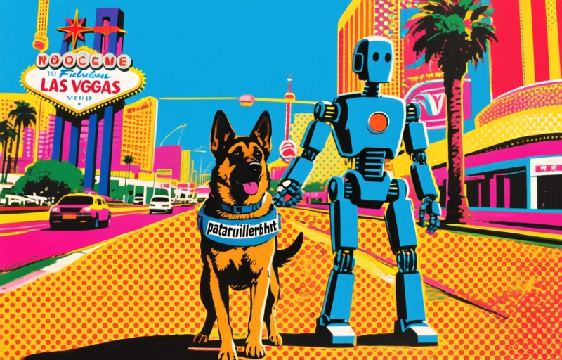 Roboter-Sicherheitshund patrouilliert auf dem Las Vegas Strip