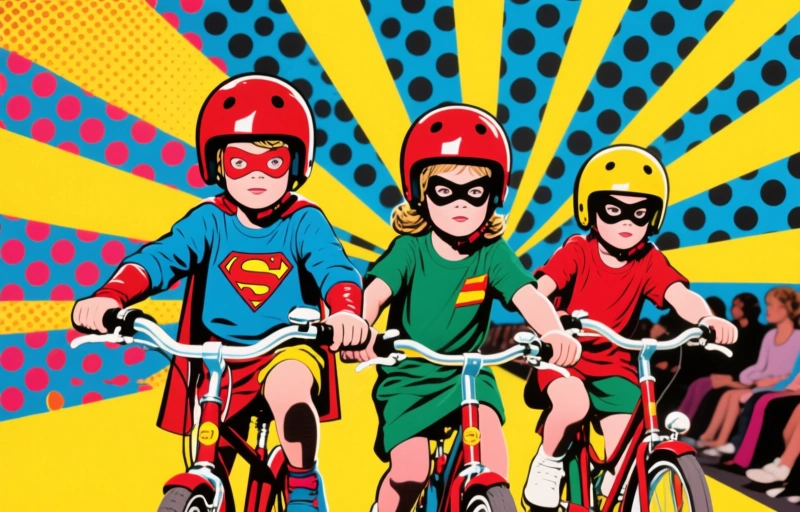 Superheldenhelmen op de fiets: kinderen stralen op de catwalk
