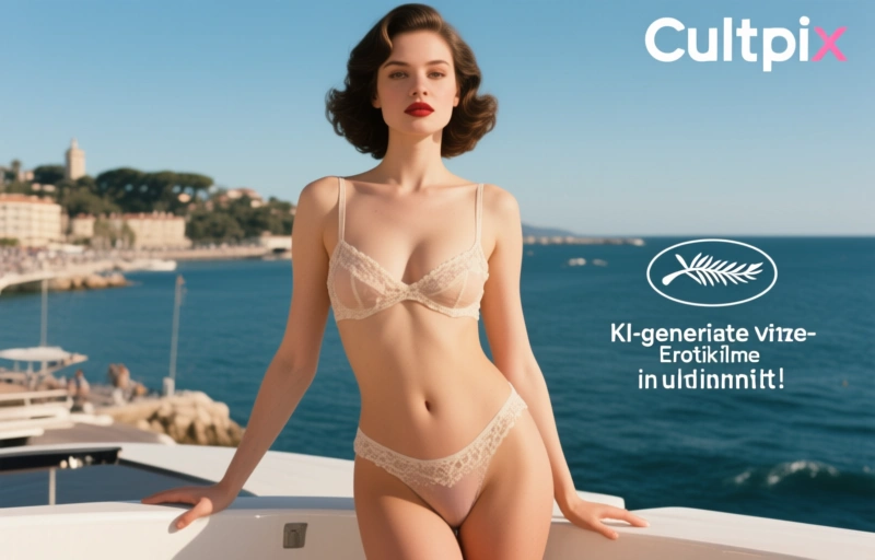 Visuelle Darstellung von Cultpix zeigt KI-generierte Vintage-Erotikfilme in Cannes