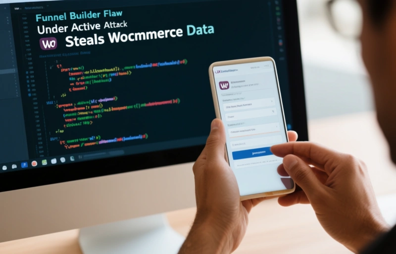 Visual representation of Funnel Builder Flaw Under Active Attack Steals WooCommerce Data