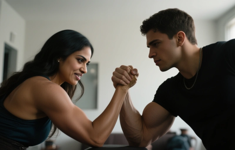 Asteria Jade Takes on Cocky Stepson in Arm Wrestling