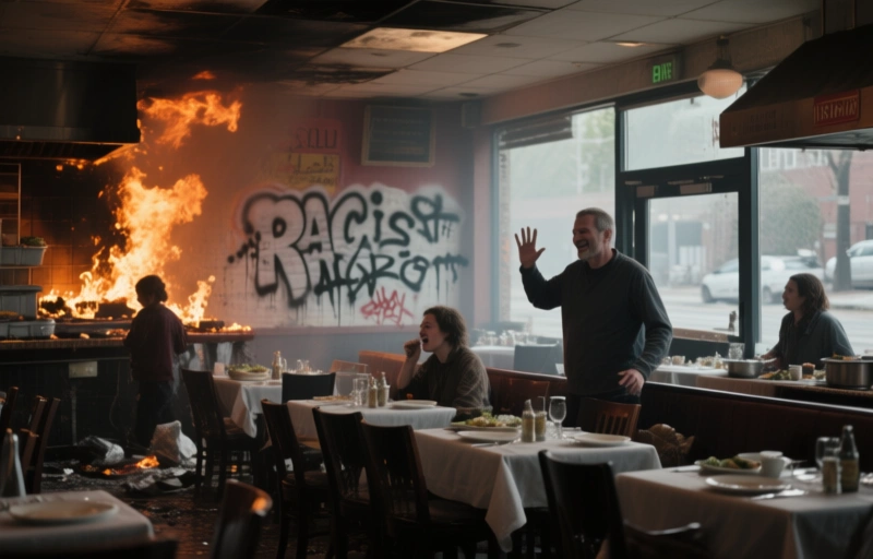 Restaurant Fire and Racist Graffiti: Arson Suspected