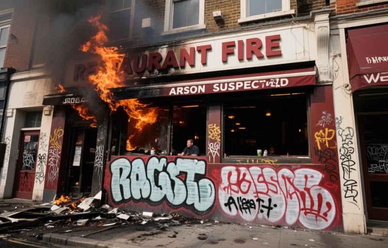 Visual representation of Restaurant Fire and Racist Graffiti