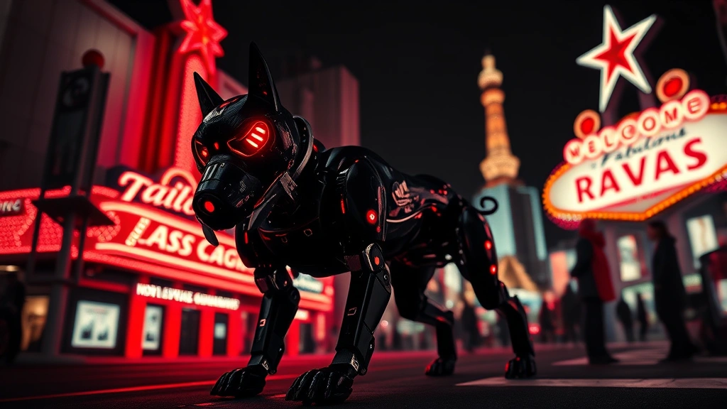 Roboter-Sicherheitshund patrouilliert auf dem Las Vegas Strip